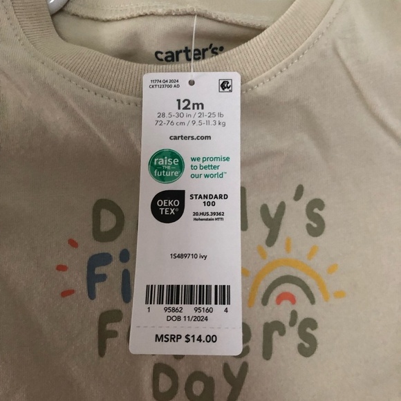 Carter's Bodysuit Kids Size 12M Cream Short Sleeve Daddy's First Father's Day Pr - Picture 3 of 5